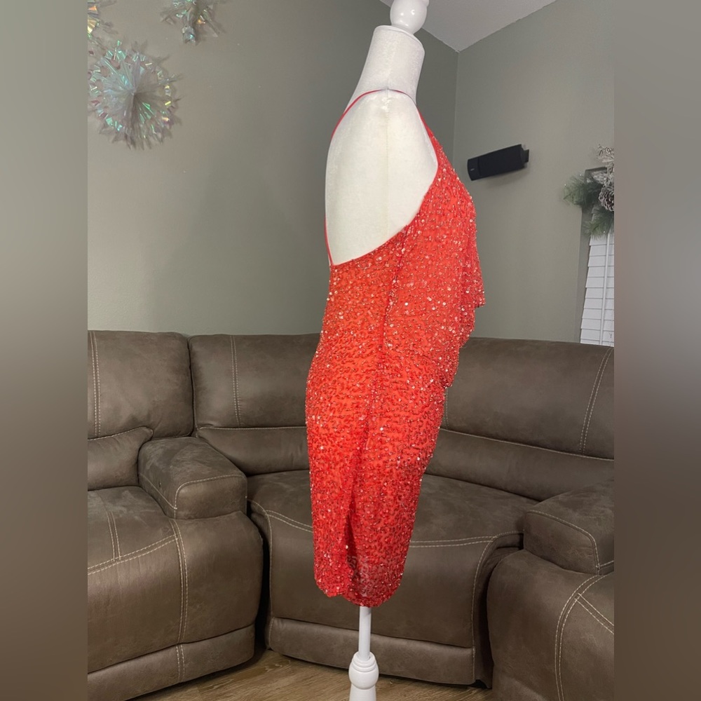 NWT Retrofete Mich Sequin Mini Dress Peach Coral Ombrè Sz L Sexy Cocktail Party - Picture 3 of 16